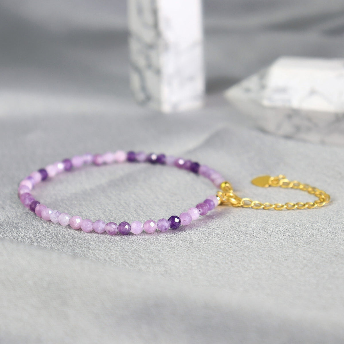 Lepidolite Beaded Healing Minimalist Dainty Purple Crystal Women Boho Bracelet