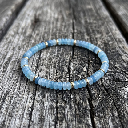 Premium Blue Aquamarine Rondelle Beaded Healing Calming Stretch Bracelet Gifts