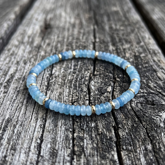 Premium Blue Aquamarine Rondelle Beaded Healing Calming Stretch Bracelet Gifts