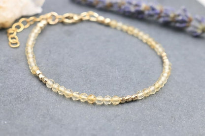 Natural Citrine 2mm Beads Slim Simple Dainty Minimalist Bracelet Healing Calming