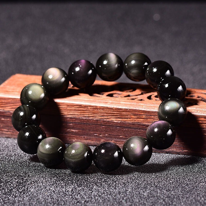 10MM Beaded Handmade Balance Bracelet Round Rainbow Obsidian Beads Healing Reiki