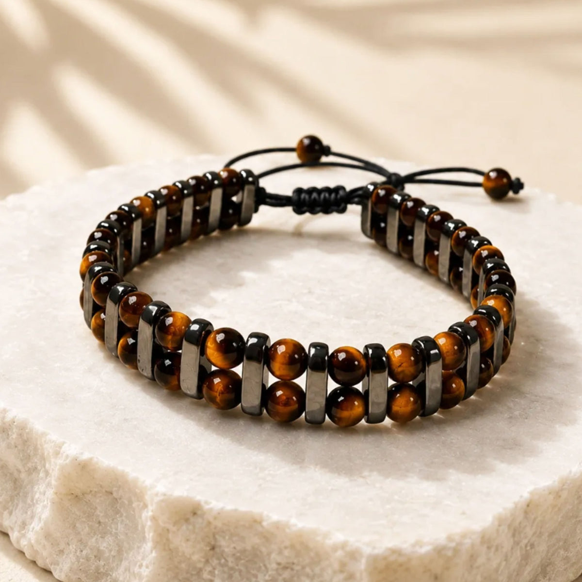 Tiger Eye and Hematite Beaded Healing Protection Adjustable Women men Bracelet