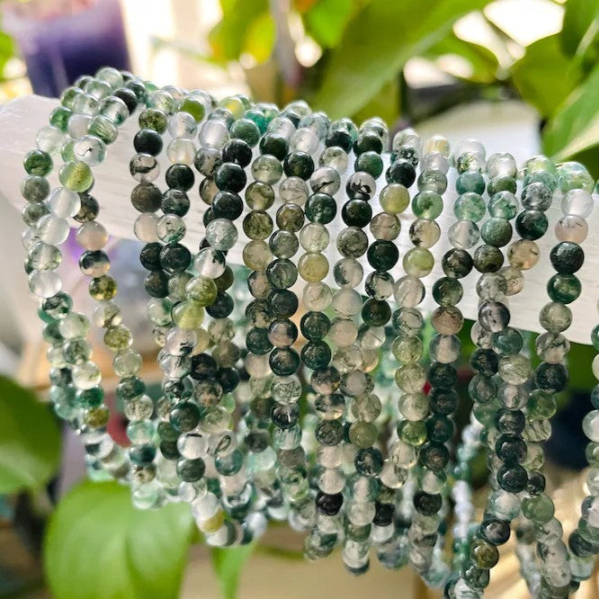 Moss Agate Bracelet New Beginnings Healing Gemstone Beaded Stretch Bracelet GIft