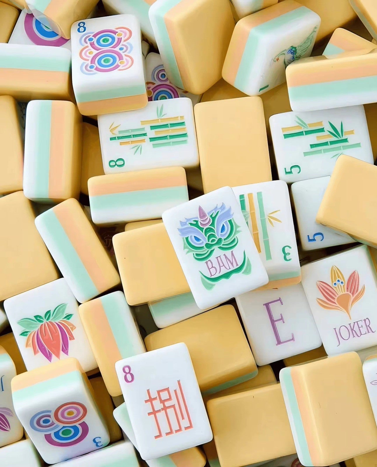 Engraved American Mahjong Tiles  set ,160 buttery yellow Sorbet style set