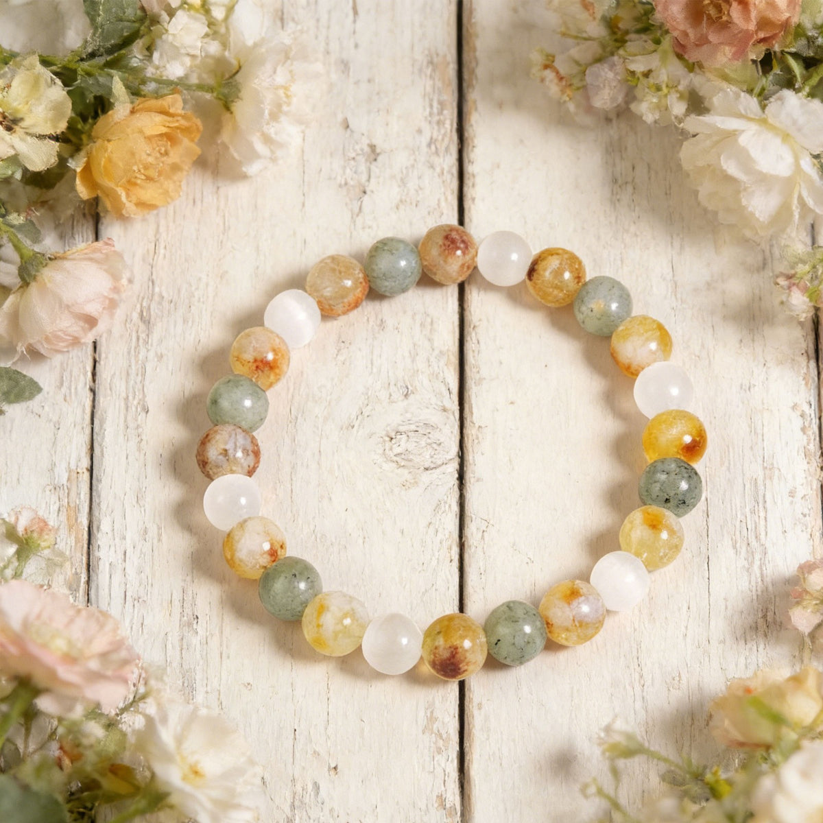 Citrine Selenite Labradorite 8mm Beads Healing Empath Protection Women Bracelet