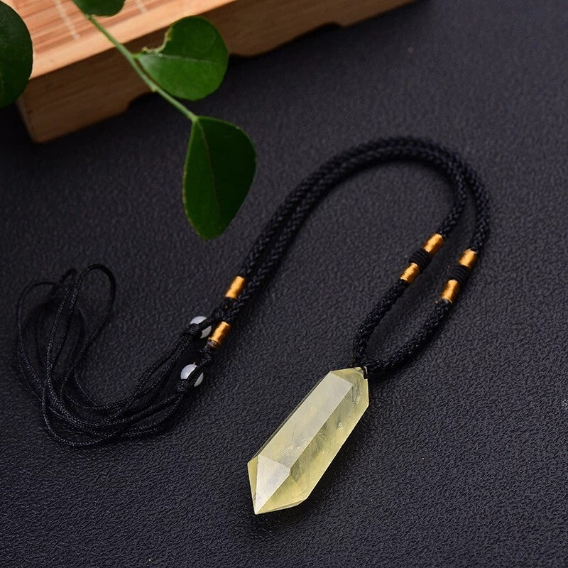 Natural Citrine Crystal Hexagonal Point Pendant Healing Relief Reiki Necklace