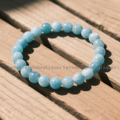 Aquamarine 8mm Round Bead Bracelet Crystal Blue Stone Bracelet for Healing Reiki