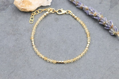 Natural Citrine 2mm Beads Slim Simple Dainty Minimalist Bracelet Healing Calming