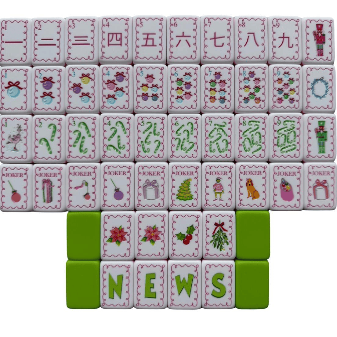 Engraved American Mahjong Tiles  set 160 Grinchmas Lime green and Mat included