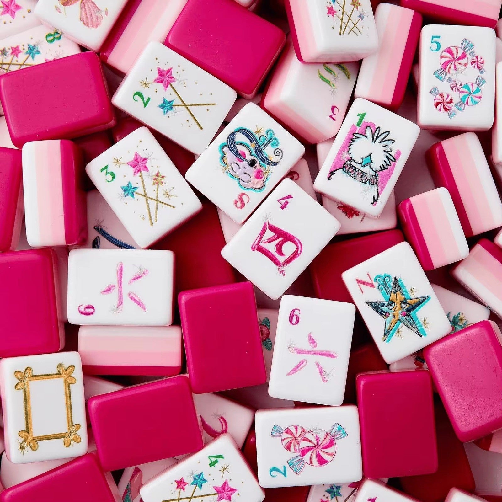 Engraved American Mahjong Tiles  set . Glitter themed acrylic engraved