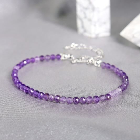 Natural Amethyst Gemstone Beads Healing Calming Dainty Women Crystal Bracelet