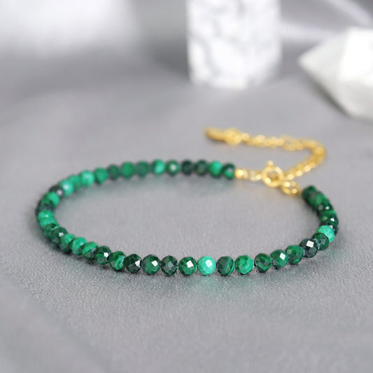 3mm Faceted Malachite Beads Minimalist Dainty Healing Chakra Protection Bracelet