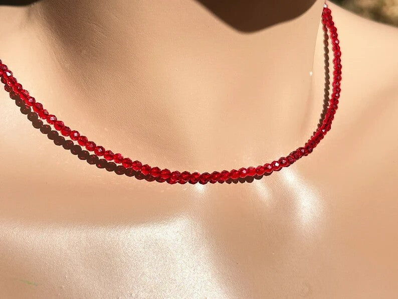 Red Spinel Beaded Choker 2mm Beads Crystal Dainty Healing Women Boho Necklace
