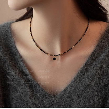 Natural Crystal Black Tourmaline Beaded Healing Anxiety Relief Choker Necklace