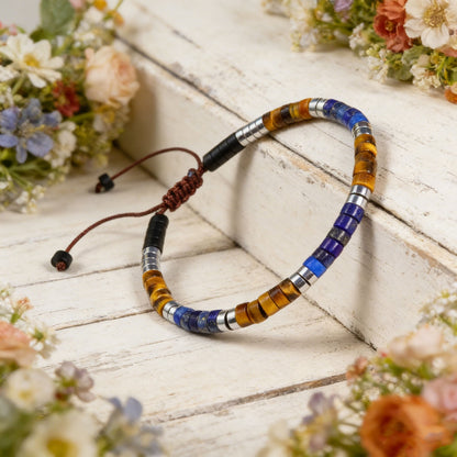 Lapis Lazuli  Tiger Eye Healing Strength Crystal Adjustable Women Men Bracelet