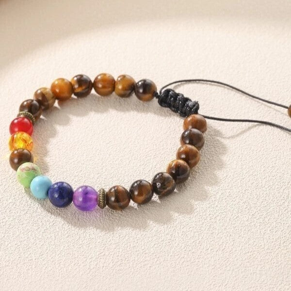 7 Chakra Stone Tiger's Eye Beaded Healing Grounding Strength Women Men Bracelet