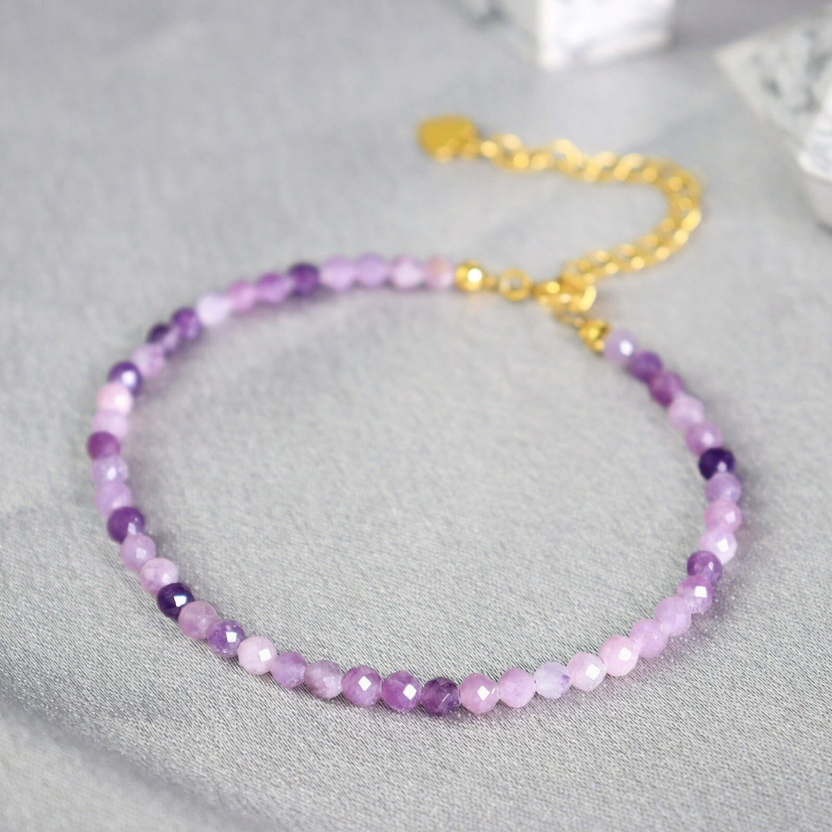 Lepidolite Beaded Healing Minimalist Dainty Purple Crystal Women Boho Bracelet