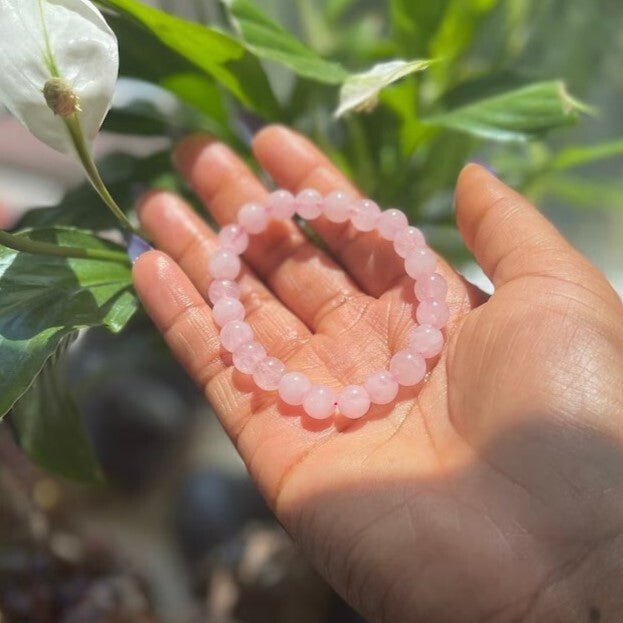 5pcs Natural Rose Quartz 8mm Beaded Healing Infused Reiki Women Bracelet Gift