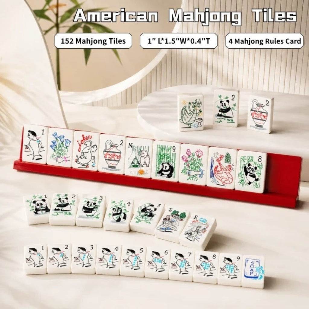 Panda & Bamboo American Mahjong Set 152 Single-Layer White Acrylic Tiles