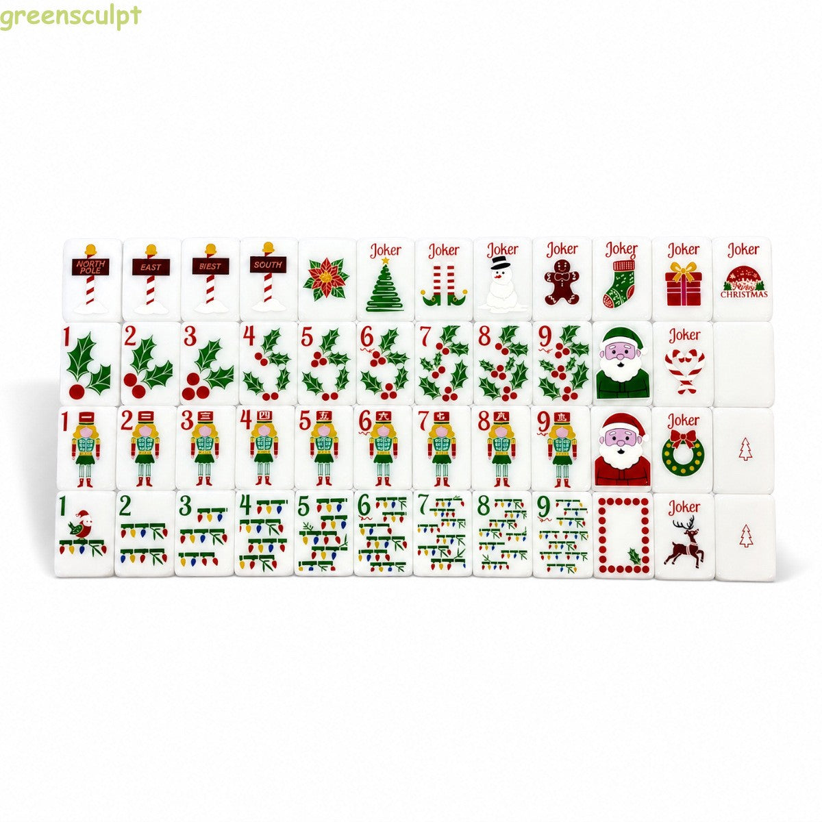 Christmas Themed Acrylic American Mahjong Set, 160 Tiles + Free storage Bag