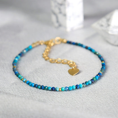 Blue Tourmaline 2mm Gemstone Beads Minimalist Healing Reiki Women Bracelet Gifts