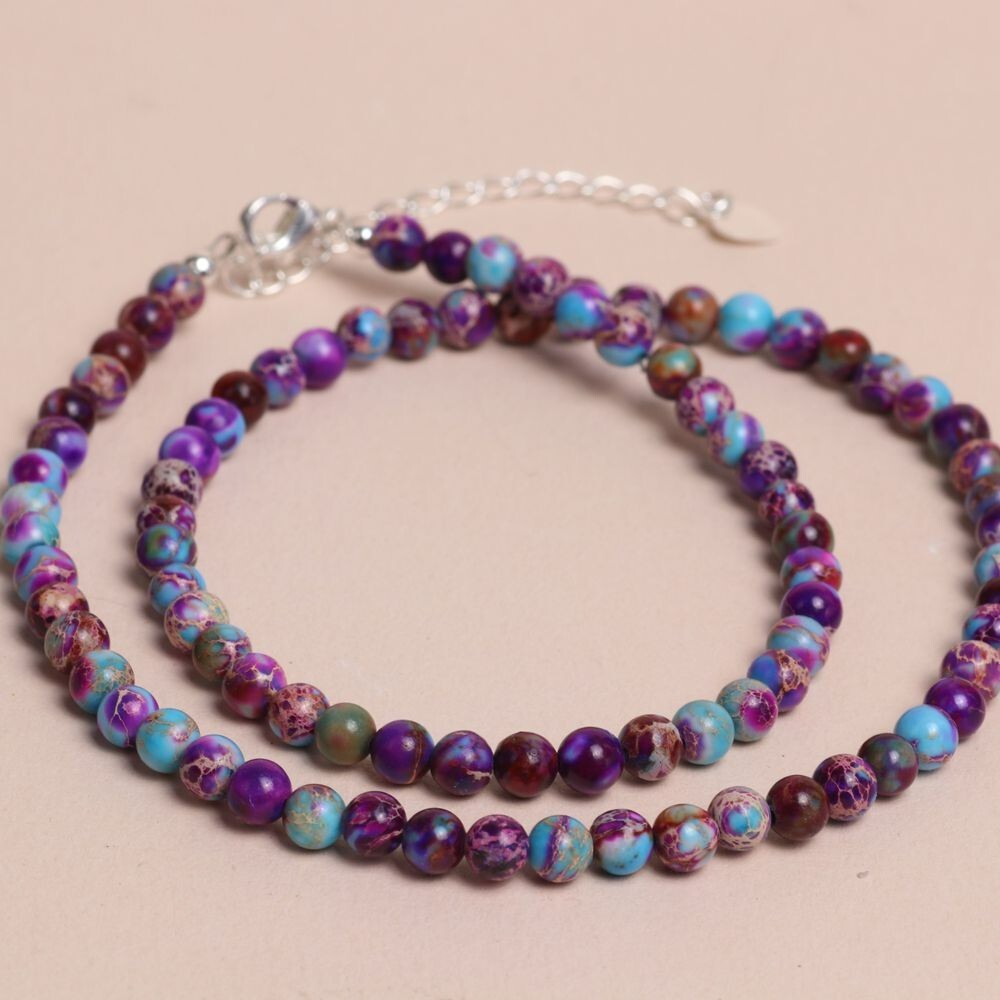 Boho Style Choker Galaxy Sea Sediment Jasper 3mm Beads Healing Reiki Necklace