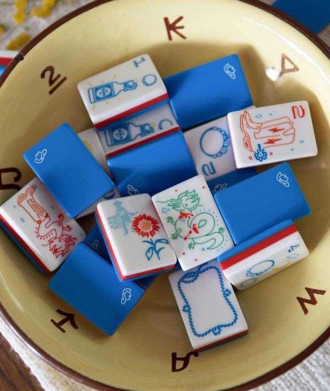 New Blue Cowgirl Pattern American Mahjong 160 Tiles Set + Free Storage Bag