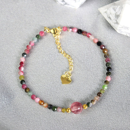 Handmade Tourmaline Faceted Beads Healing Protection Women Minimalist Bracelet