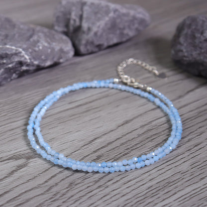 Blue Aquamarine Tiny 2mm Beaded Choker Healing Delicate Women Crystal Necklace