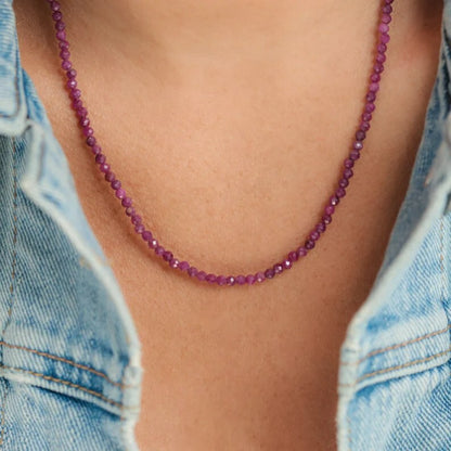 Gemstone Beaded Choker 2mm Ruby Crystal Beads Healing Reiki Women Necklace Gift