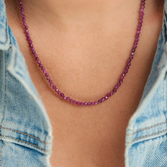 Gemstone Beaded Choker 2mm Ruby Crystal Beads Healing Reiki Women Necklace Gift