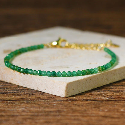 Green Emerald Gemstone Beaded Healing Reiki Dainty Minimalist Bracelet for Women