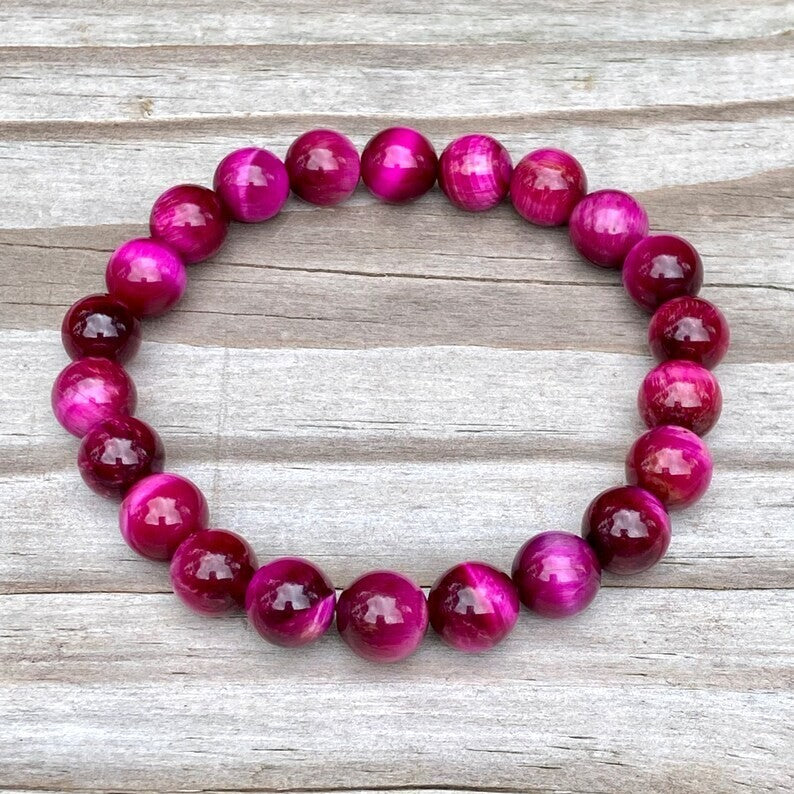 Pink Tiger Eye 8mm Round Beaded Healing Balance Luck Gemstone Stretch Bracelet