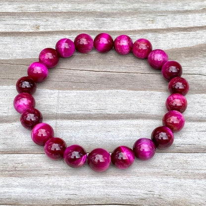 Pink Tiger Eye 8mm Round Beaded Healing Balance Luck Gemstone Stretch Bracelet