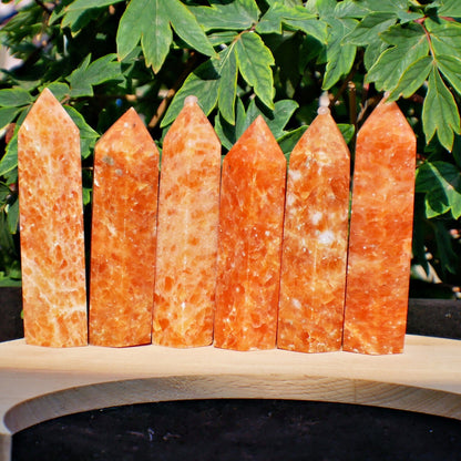 Natural Sunstone Healing Meditation Crystal Tower Point Wand Reiki Obelisk Gift