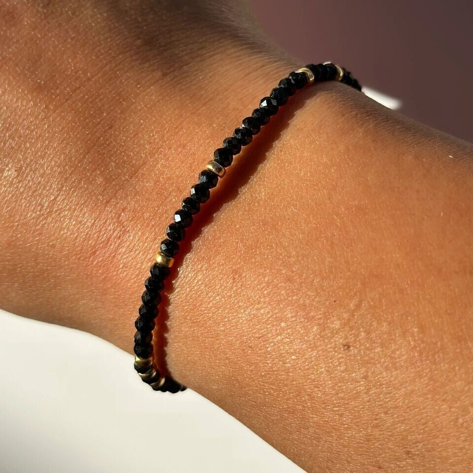 Handmade 4mm black spinel Bead Healing Reiki Amulet Dainty Women Bracelet Gift
