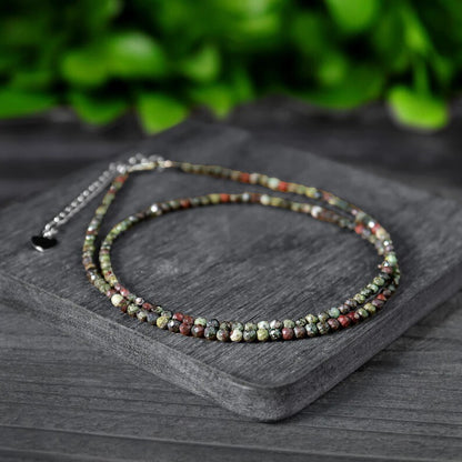 Dragon Bloodstone Tiny 2mm Beaded Choker Healing Dainty Women Crystal Necklace