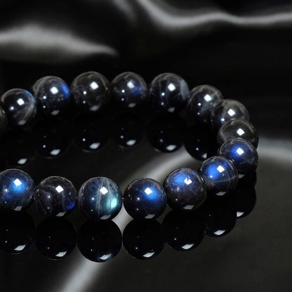 Blue Cat Eye Labradorite Flash Round Bead Healing Balance Stretch Women Bracelet