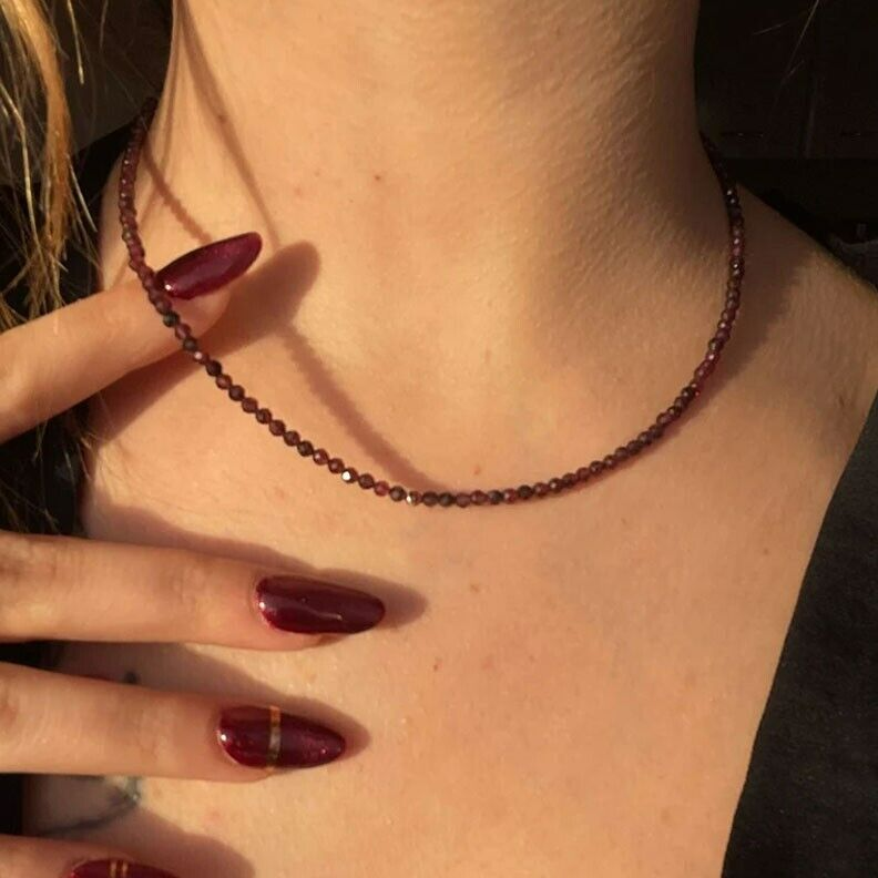 Red Garnet Beaded Choker Healing Dainty Women Crystal Summer Boho Necklace Gift