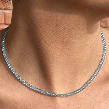 Blue Topaz Tiny 2mm Beaded Choker Healing Delicate Boho Women Crystal Necklace