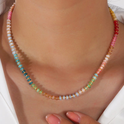 Assorted Rainbow Crystal Beaded Healing Bohemian Choker Necklace for Women Gift