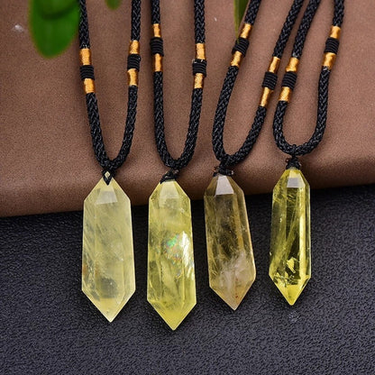 Natural Citrine Crystal Hexagonal Point Pendant Healing Relief Reiki Necklace