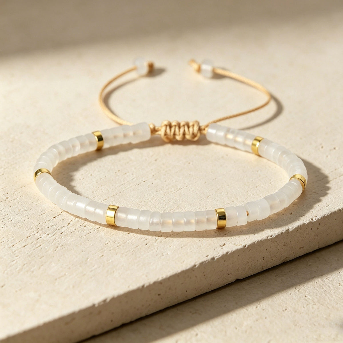 Clear Quartz Crystal Beaded Healing Dainty Minimalist Simple Adjustable Bracelet
