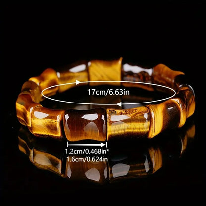 Natural Tiger's Eye Handmade Bamboo Shaped Healing Strength Unisex Bracelet Gift