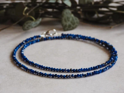 Blue Sodalite 2mm Beaded Choker Healing Anxiety Relief Calm Women Necklace Gift
