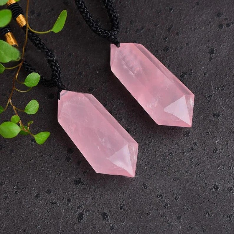Rose Quartz Crystal Hexagonal Point Pendant Healing Balance Women Necklace Gifts