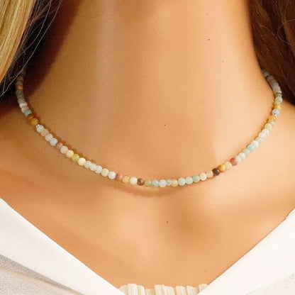 2mm Matte Amazonite Faceted Beads Choker Healing Dainty Women Crystal Necklace