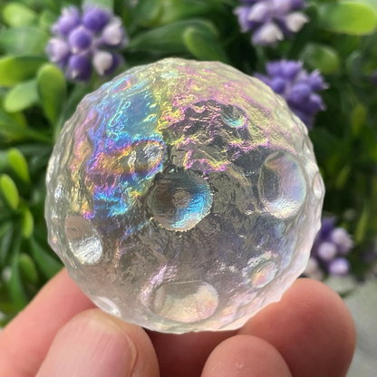 Angel Aura Quartz Full Moon Healing Crystal Carving Sphere Home Car Decor Gifts