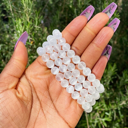 Genuine Selenite 8m Beads Healing Balance Reiki Stretch Women Men Bracelet Gifts