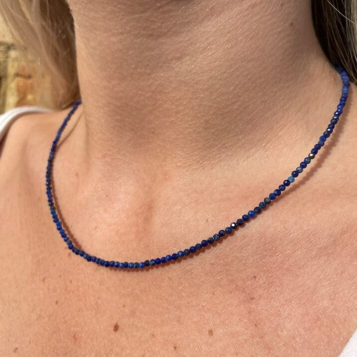 TINY LAPIS LAZULI NECKLACE 2MM • September birthstone • dainty layering necklace